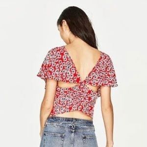 Zara Red White Daisy Crop Top